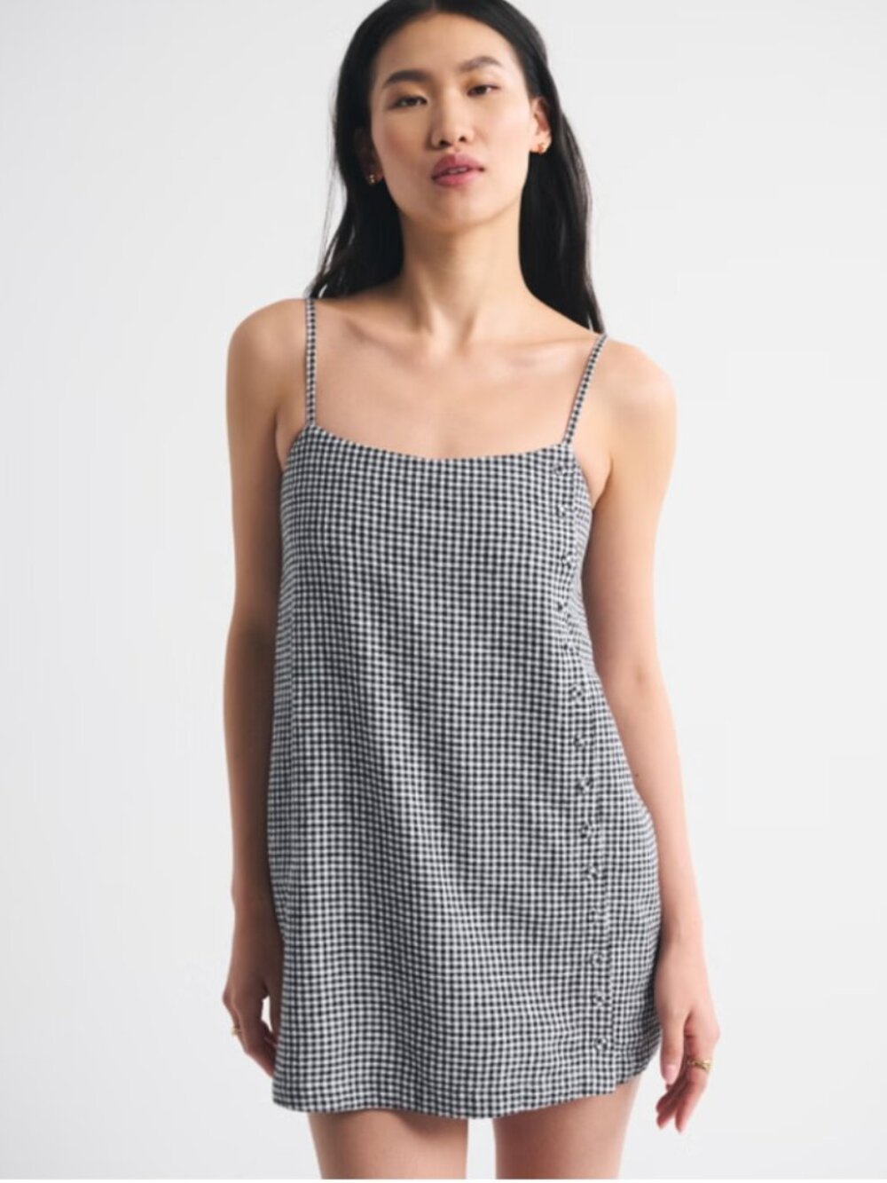 Abercrombie & Fitch | Linen-Blend Button Skort Dress Black & White Gingham Large